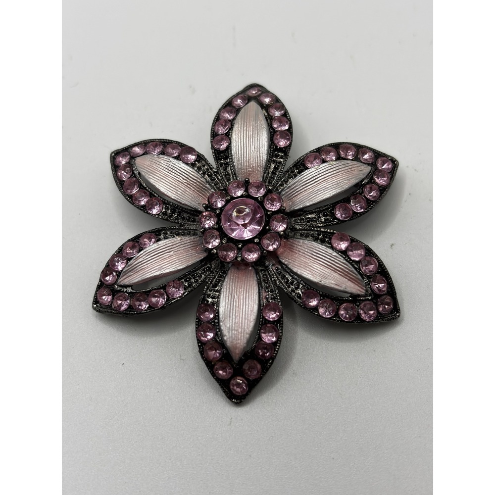Unbranded Flower Brooch Womens OS Pink Rhinestone Enamel Gunmetal Tone Pin